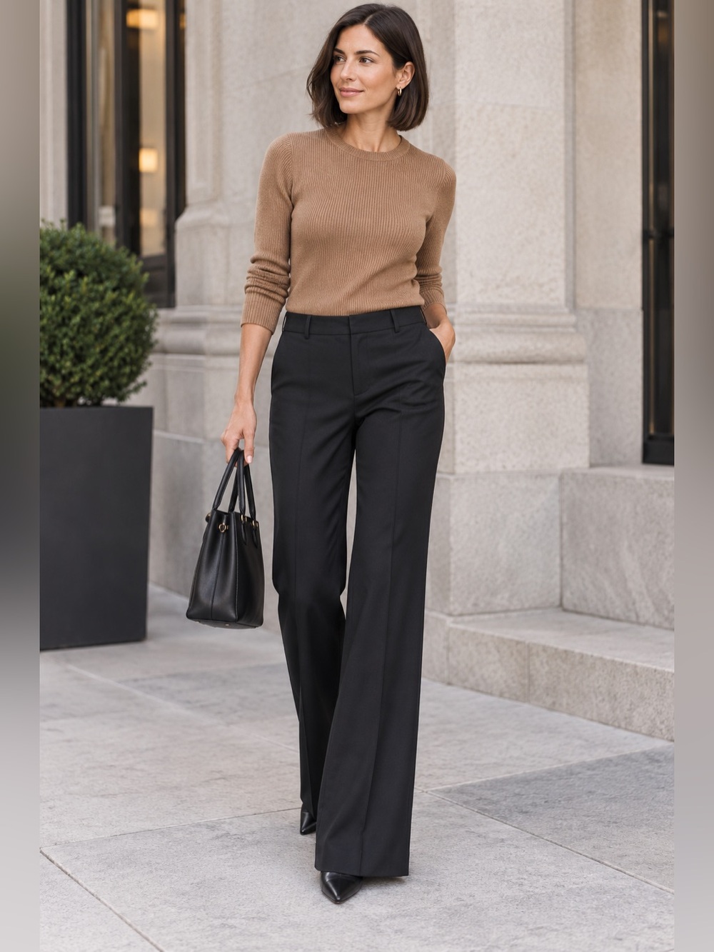 Theory Black Wool Blend Flare Trousers Wide Leg Dress Pants Size 12